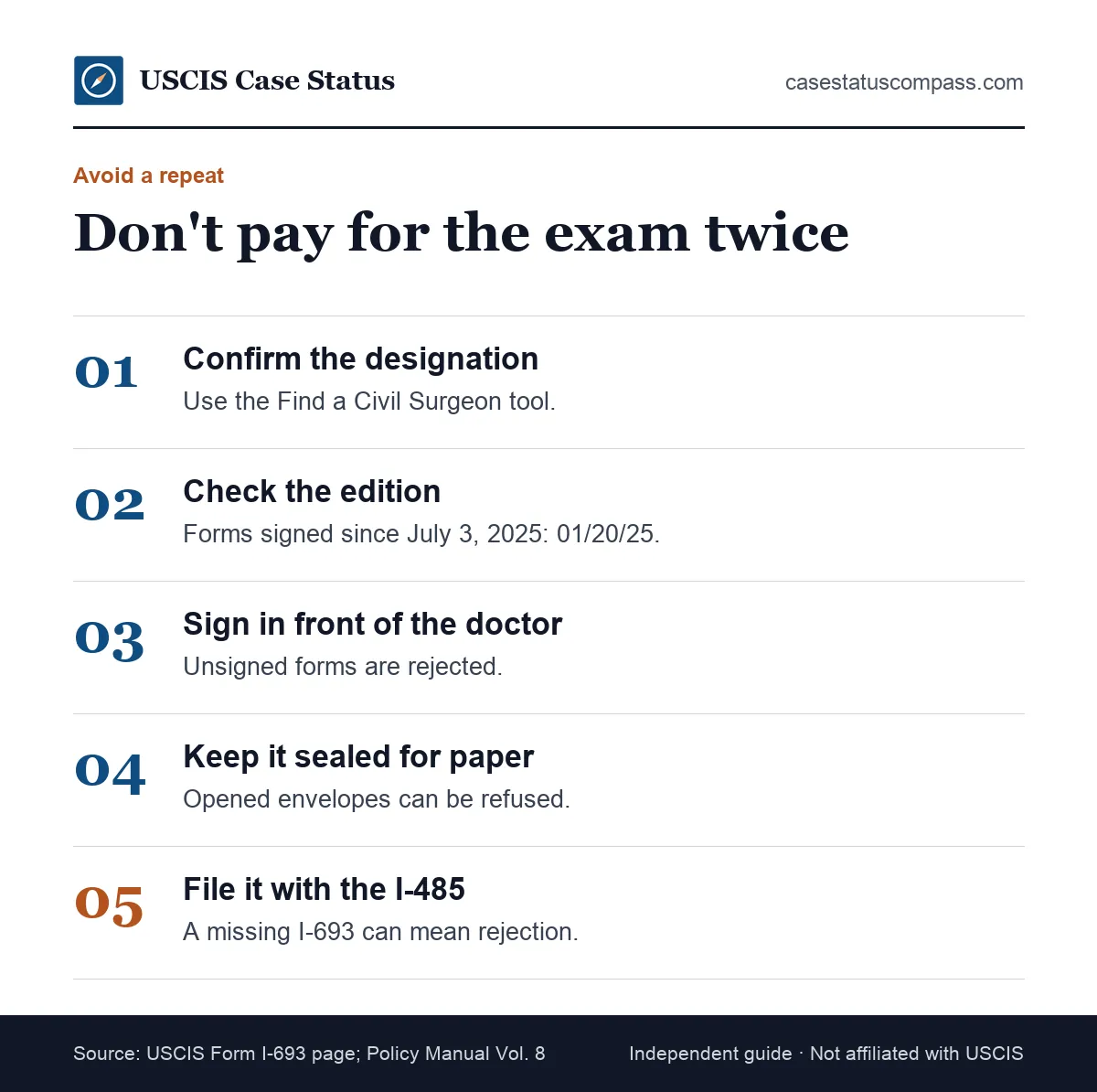 How to avoid doubling your immigration medical exam cost: check the doctor's designation, the form edition, the signature and the seal